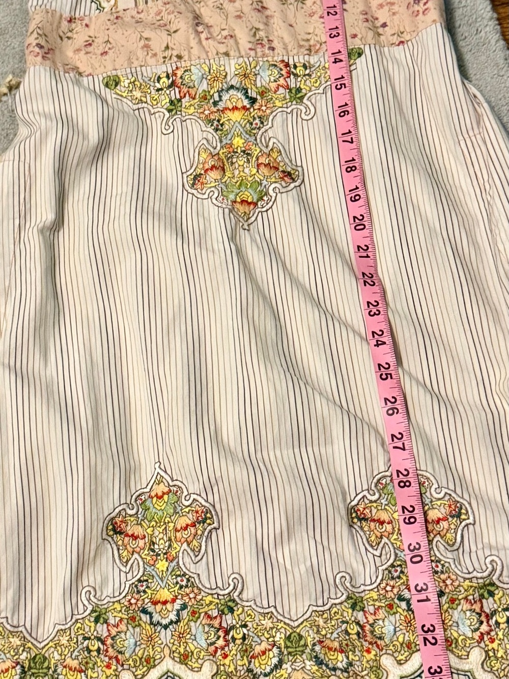 Johnny Was Embroidered Midi Dress M Boho Stripe Floral Tie Waist EUC - Picture 9 of 12